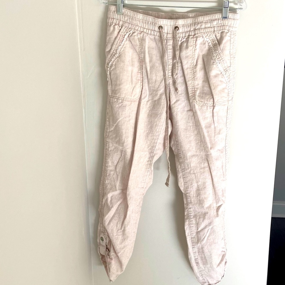Beige linen-type crops with drawstring